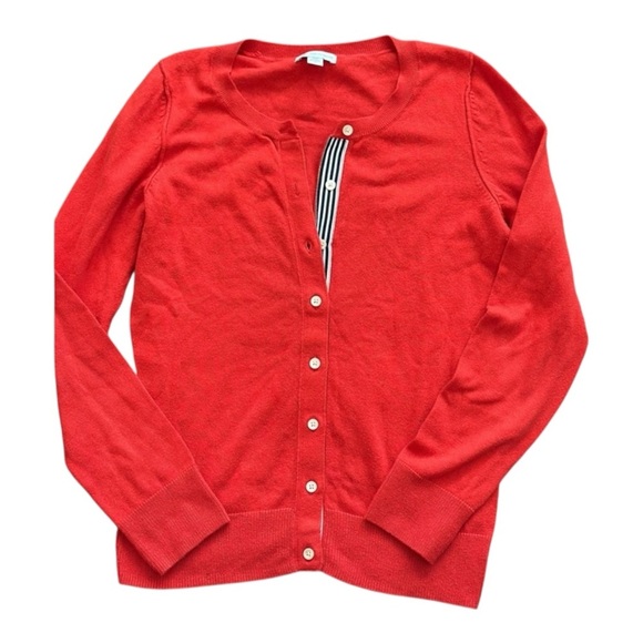 GAP Vibrant Red/Orange Women's Cardigan black white striped button trim M - Picture 1 of 3